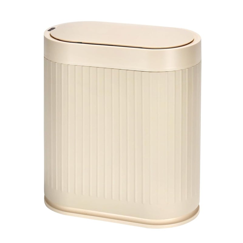 SYNCVIBE Bathroom Trash Can with Lid Automatic 2 Gallon Sensor Trash Bin, 7.5 Liter Smart Rubbish Bin, Motion Sensor Waterproof Bathroom Decor, Plastic Narrow Garbage Can for Bedroom, Office, Beige - Image 1